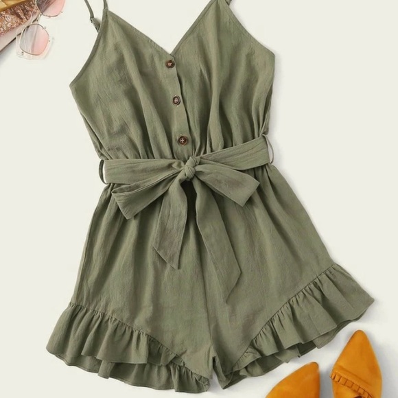 SHEIN PLUS ROMPER ruffle hem self tie size 3XL